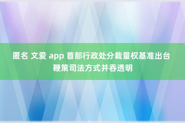 匿名 文爱 app 首部行政处分裁量权基准出台 鞭策司法方式并吞透明